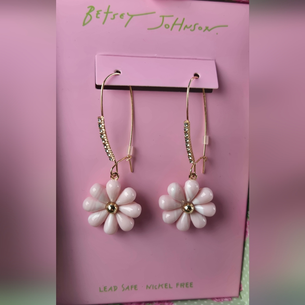 Betsey Johnson Flower Dangle Earrings - Picture 2 of 4